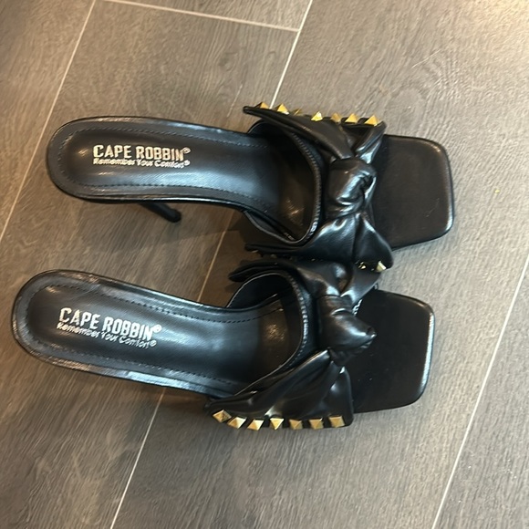 Cape Robbin Darian Slip On Black Open Toe High Heel Clogs with Gold Studs NEW - Picture 15 of 17